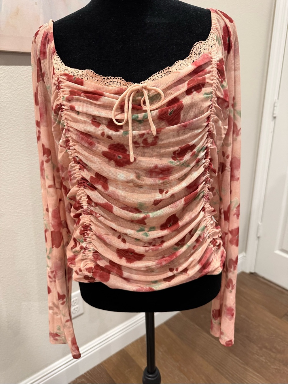 Astr Pink Peach Floral Knit Top